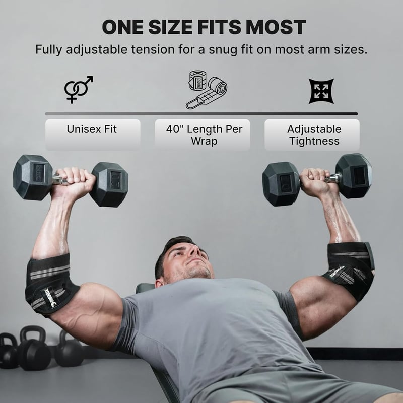 DMoose Fitness Könyökpánt Súlyemeléshez - 40 Inch Állítható Kompressziós Könyökvédő Edzéshez