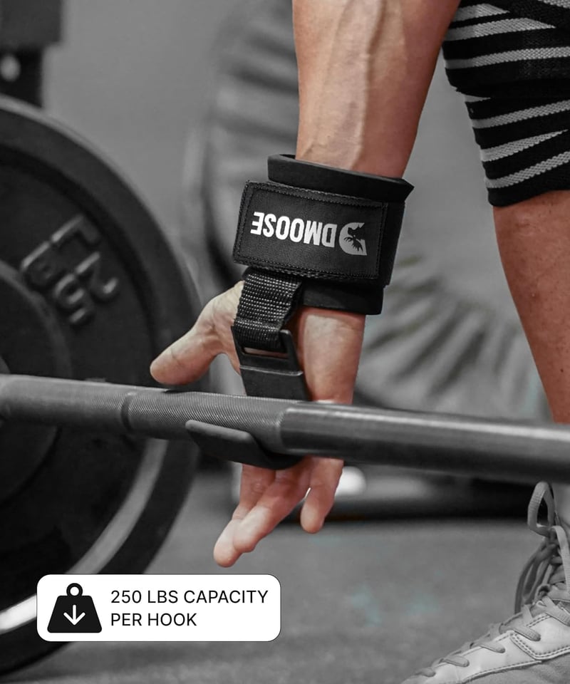 DMoose Fitness súlyemelő horog pár, 8mm neoprén párnázott, csúszásmentes edzéshorog