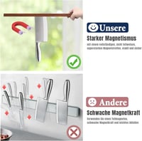 Suport Magnetic pentru Cuțite Dmore 40 cm din Lemn de Nuc, cu 2 Cârlige, Montare pe Perete Fără Găurire, cu Bandă Adezivă și Șuruburi 4