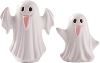 DN DECONATION Decorațiune de Halloween, set de 2 figurine fantomă din ceramică cu iluminare LED, lampă de veghe roz și albă, pentru masă 8