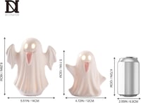DN DECONATION Decorațiune de Halloween, set de 2 figurine fantomă din ceramică cu iluminare LED, lampă de veghe roz și albă, pentru masă 2