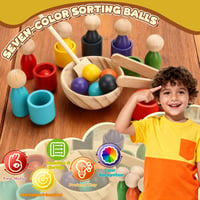 Jucărie educativă Montessori din lemn DNGH cu biluțe colorate în pahare pentru sortarea culorilor și numărare, pentru copii de 2-3 ani 3