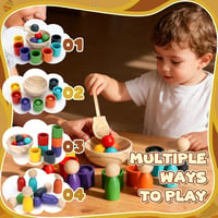 Jucărie educativă Montessori din lemn DNGH cu biluțe colorate în pahare pentru sortarea culorilor și numărare, pentru copii de 2-3 ani 4