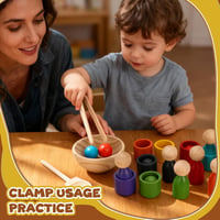Jucărie educativă Montessori din lemn DNGH cu biluțe colorate în pahare pentru sortarea culorilor și numărare, pentru copii de 2-3 ani 7