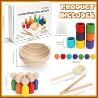 Jucărie educativă Montessori din lemn DNGH cu biluțe colorate în pahare pentru sortarea culorilor și numărare, pentru copii de 2-3 ani 2