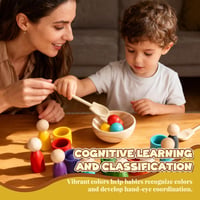 Jucărie educativă Montessori din lemn DNGH cu biluțe colorate în pahare pentru sortarea culorilor și numărare, pentru copii de 2-3 ani 5