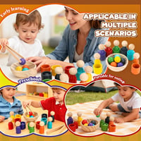 Jucărie educativă Montessori din lemn DNGH cu biluțe colorate în pahare pentru sortarea culorilor și numărare, pentru copii de 2-3 ani 6