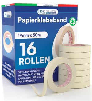 Bandă de mascare din hârtie pentru vopsit DNK TRADE 19mm x 50m, 16 role pentru vopsit