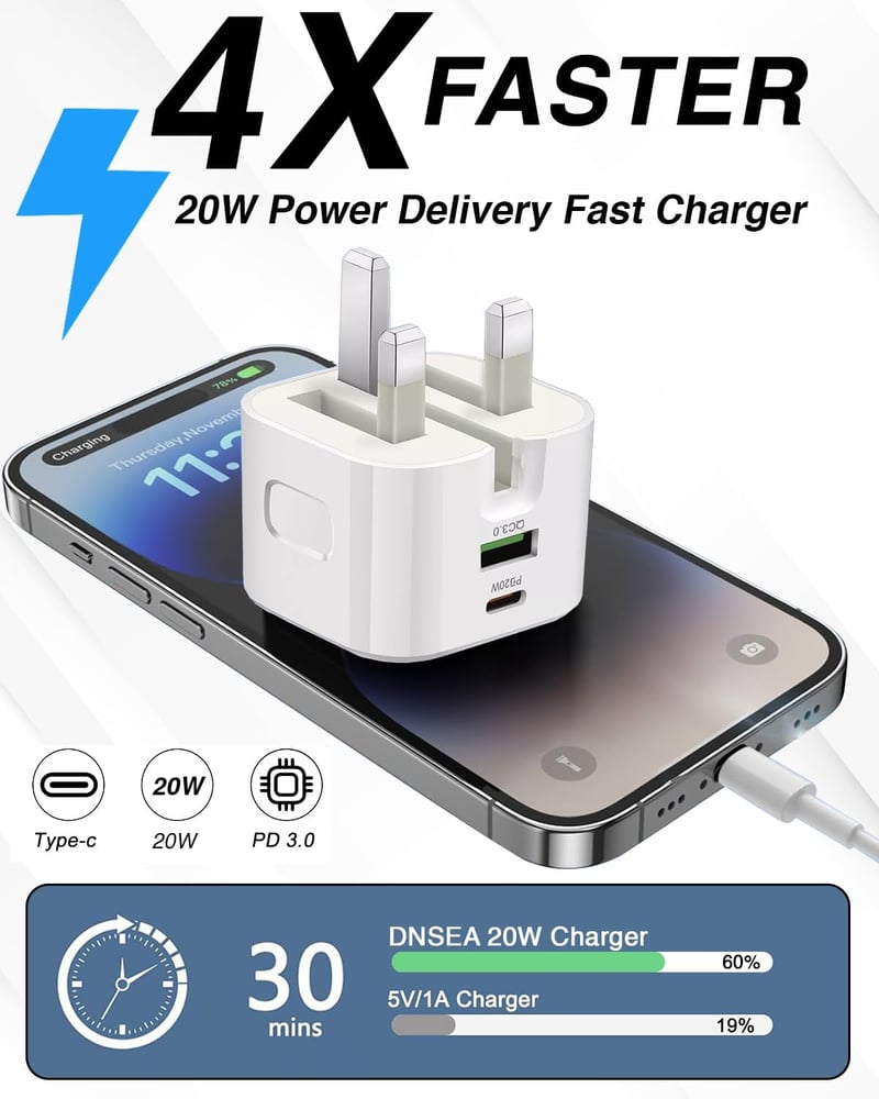 DNSEA USB-C Töltő iPhone 17/16/15/14/13 Dual Port 20W Gyorstöltő Adapter