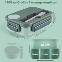 Cutie pentru prânz Dntorx pentru copii cu compartimente, Bento Box 1300 ml, Verde 2