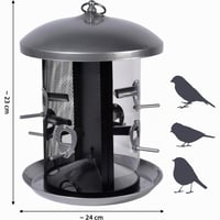 Dobar XXL Hrănitoare Suspendată pentru Păsări cu Sistem Dual-Silo - Stâlp de Hrănire din Metal pentru Semințe și Nuci - 20x20x32 cm - Gri 2