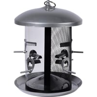 Dobar XXL Hrănitoare Suspendată pentru Păsări cu Sistem Dual-Silo - Stâlp de Hrănire din Metal pentru Semințe și Nuci - 20x20x32 cm - Gri 1