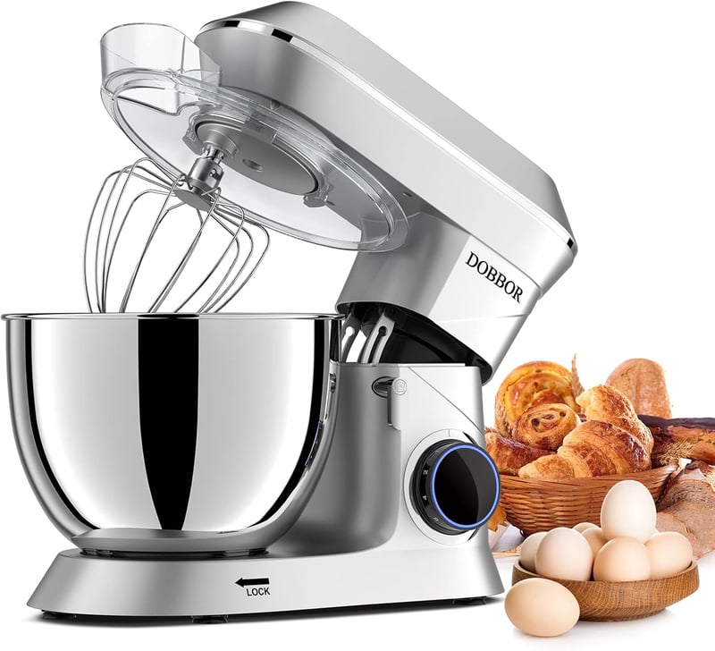 DOBBOR 9,5L Robotgép 1500W - 7 Sebességes Konyhai Mixer Dagasztó Funkcióval, Habverővel és Fröccsenésgátlóval, Csendes Bolygómozgású Keverőr