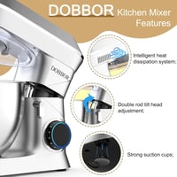 DOBBOR 9,5L Robotgép 1500W - 7 Sebességes Konyhai Mixer Dagasztó Funkcióval, Habverővel és Fröccsenésgátlóval, Csendes Bolygómozgású Keverőr 8