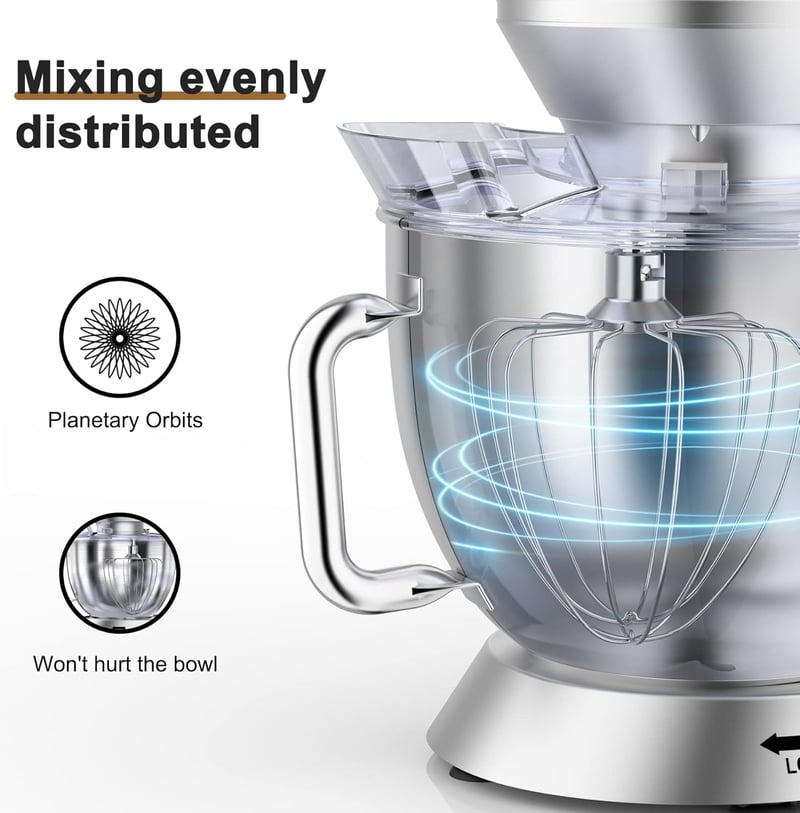 DOBBOR 9,5L Robotgép 1500W - 7 Sebességes Konyhai Mixer Dagasztó Funkcióval, Habverővel és Fröccsenésgátlóval, Csendes Bolygómozgású Keverőr