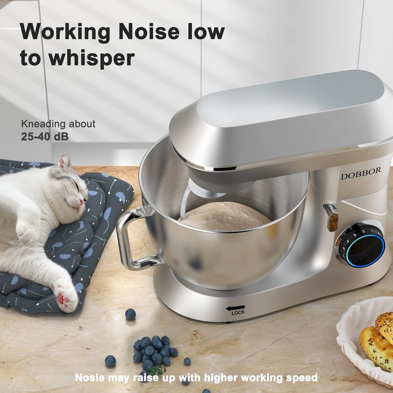 DOBBOR 9,5L Robotgép 1500W - 7 Sebességes Konyhai Mixer Dagasztó Funkcióval, Habverővel és Fröccsenésgátlóval, Csendes Bolygómozgású Keverőr