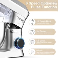 DOBBOR 9,5L Robotgép 1500W - 7 Sebességes Konyhai Mixer Dagasztó Funkcióval, Habverővel és Fröccsenésgátlóval, Csendes Bolygómozgású Keverőr 7
