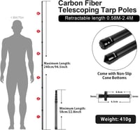 DOBEN 2 db szénszálas teleszkópos sátorrúd 2.1/2.4/2.7/3 m állítható fekete sátorponyvához, kemping 5