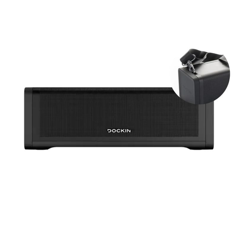 DOCKIN D FINE+ 2 Bluetooth reproduktor, 50W, IPX5 vodeodolný, 16-hodinová výdrž batérie, s funkciou powerbanky, 3 DSP ekvalizéry, čierny
