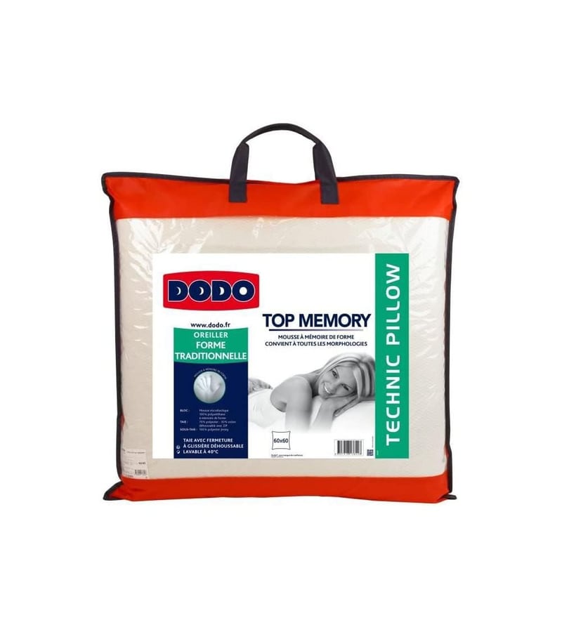 Vankúš z pamäťovej peny DODO Topmemory 60x60 cm, biely, prateľný v práčke, výplň z viskóznej peny na podporu krčnej chrbtice, snímateľný poťah