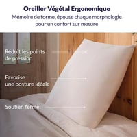 Ergonomický vankúš z pamäťovej peny DODO Vegetal 60x60 cm biely, s podporou krčnej chrbtice, so snímateľným a prateľným poťahom 3