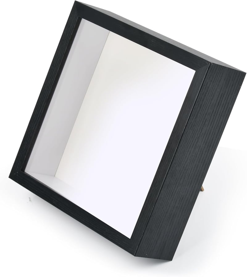 DODUOS 22,5 x 22,5 cm Fekete 3D Képkeret Tölthető Mélyített Kivitel - Akril Üveges Dekorációs Keret Virágcsokor, Emléktárgyak Kiállításához