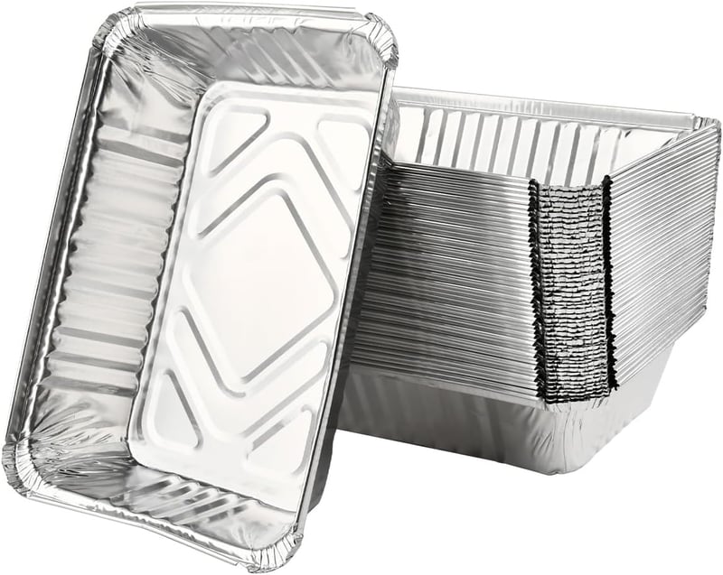 DODUOS 50 db Alumínium Grillező Tálca 22x15x5,5 cm - Eldobható Sütőforma Grillezéshez, Sütéshez, Fagyasztáshoz - Hőálló Ezüst Tepsik