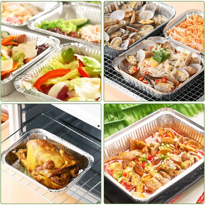 DODUOS 50 db Alumínium Grillező Tálca 22x15x5,5 cm - Eldobható Sütőforma Grillezéshez, Sütéshez, Fagyasztáshoz - Hőálló Ezüst Tepsik