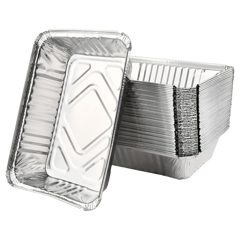DODUOS 50 kom Aluminijske posude za roštilj 22x15x5,5 cm - Jednokratne posude za pečenje, roštiljanje, zamrzavanje - Termootporni srebrni pladnjevi