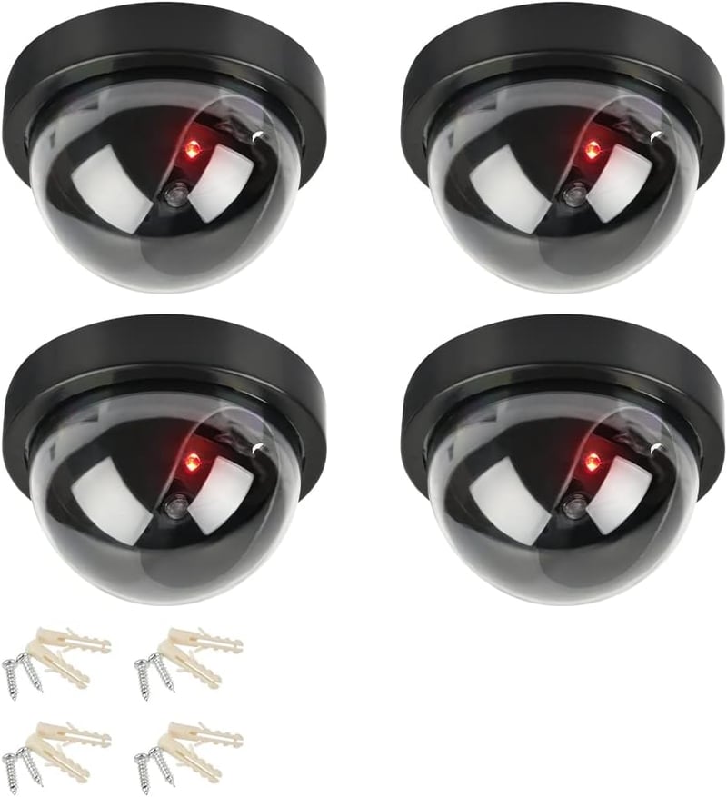 DODUOS Biztonsági Álkamera Szett - 4 db Dome Kamera Villogó LED-del, Beltéri/Kültéri Használatra, Falra Szerelhető Megfigyelő Kamerarendszer