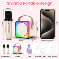 doeboe hordozható Bluetooth karaoke gép 2 mikrofonnal, LED fényekkel - 4-14 éves korig - törtfehér 6