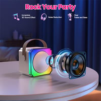 doeboe hordozható Bluetooth karaoke gép 2 mikrofonnal, LED fényekkel - 4-14 éves korig - törtfehér 3