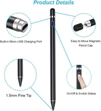 DOGAIN Aktív Stylus Toll 1.5mm Finom Hegyű Kapacitív Érintőceruza Telefonhoz Tablethez 2