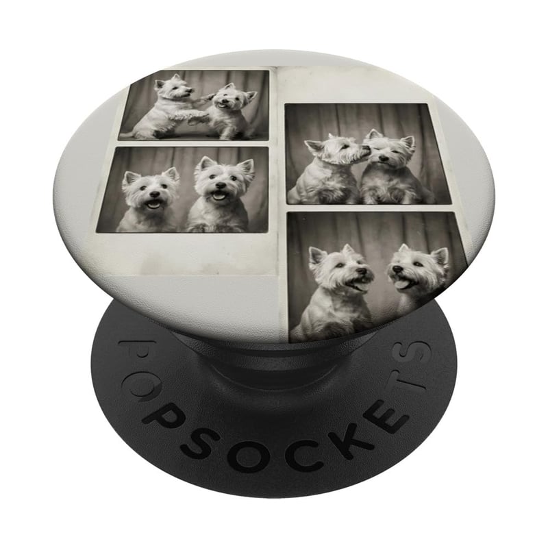 Doggies Unlimited Vintage Cabină Foto Westies West Highland Terrier Suport de telefon cu adeziv PopGrip pentru câini