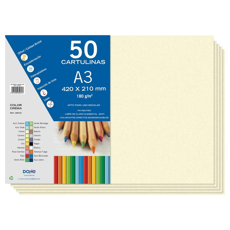Dohe A3 krémový kartón na ručné práce a tlač – 50 ks, 21x29,7 cm, 180 g/m²