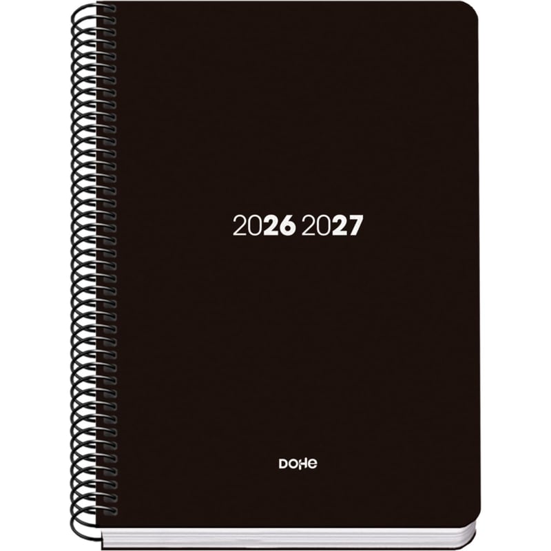 Agendă școlară Dohe Element neagră 2026-2027 - A5 (15x21 cm), vedere săptămânală, cu spirală, copertă flexibilă din plastic dur