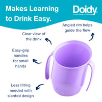 Doidy Baby učiaci pohár 2 ks – 200 ml otvorený šikmý tréningový pohár s úchytmi, od 6 mesiacov do 3 rokov, bez BPA, ružová/fialová 3