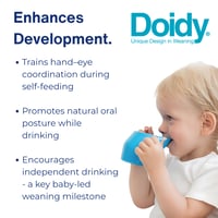 Doidy Baby učiaci pohár 2 ks – 200 ml otvorený šikmý tréningový pohár s úchytmi, od 6 mesiacov do 3 rokov, bez BPA, ružová/fialová 4