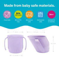 Doidy Baby učiaci pohár 2 ks – 200 ml otvorený šikmý tréningový pohár s úchytmi, od 6 mesiacov do 3 rokov, bez BPA, ružová/fialová 5