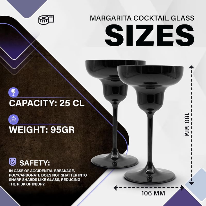 DOJA Barcelona fekete polikarbonát margarita pohár szett 12 db