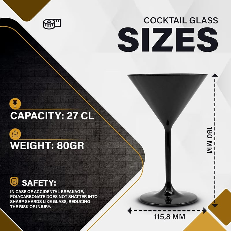 DOJA Barcelona fekete polikarbonát martini pohár szett 12 db