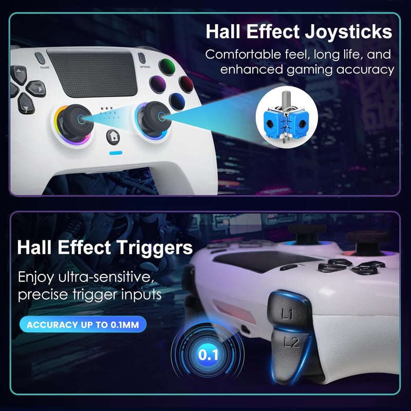 DoJoZone Wireless PS4 Kontroller Hall Triggerrel, RGB Világítás, Drift Mentes Joystick