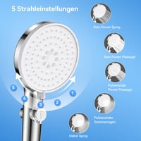 Duș de mână Dokkita cu filtru, furtun de 1,5 m, economisire apă 4,6 L/min, 5 tipuri de jet, funcție Waterstop, argintiu 2