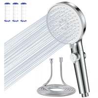 Duș de mână Dokkita cu filtru, furtun de 1,5 m, economisire apă 4,6 L/min, 5 tipuri de jet, funcție Waterstop, argintiu 1