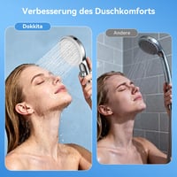Duș de mână Dokkita cu filtru, furtun de 1,5 m, economisire apă 4,6 L/min, 5 tipuri de jet, funcție Waterstop, argintiu 4