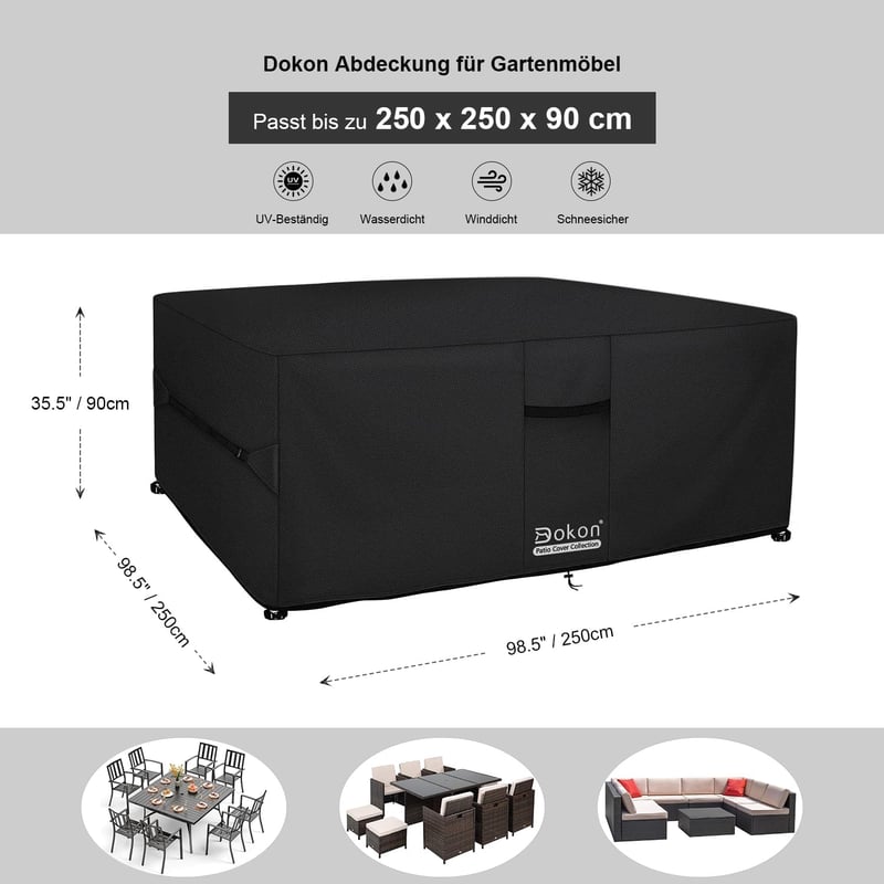 Dokon kerti bútor takaró 250x250x90cm vízálló UV-álló 600D Oxford