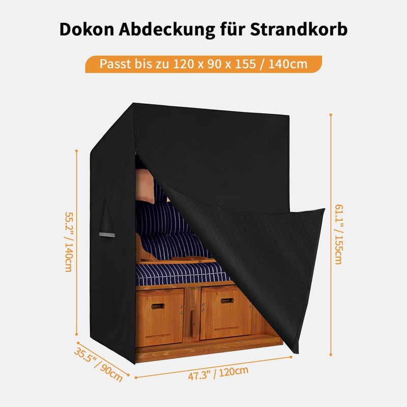 Dokon Strandszék Védőhuzat Szellőzőlyukakkal, Vízálló UV Védelem 120x90x155cm