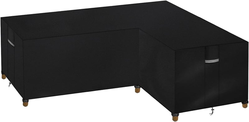 Dokon V-alakú kerti bútorvédő huzat - Vízálló Oxford szövet, UV-álló, szélbiztos sarokkanapé takaró, 260x210x80x80cm, fekete