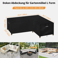 Dokon V-alakú kerti bútorvédő huzat - Vízálló Oxford szövet, UV-álló, szélbiztos sarokkanapé takaró, 260x210x80x80cm, fekete 2
