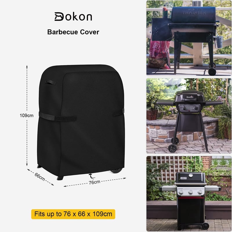 Dokon Vízálló Grill Takaró 76x66x109cm - Oxford 420D Szövet, Állítható Pántok, UV Védelem, Szélálló Kerti Grillsütő Huzat Fekete